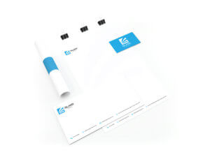 A business card, letterhead and printed envelope
