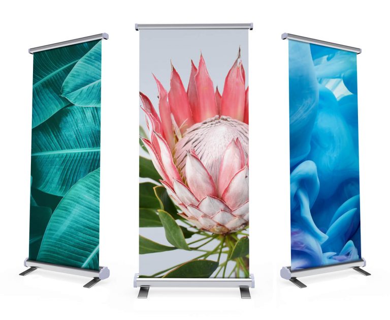 Three pull up banners